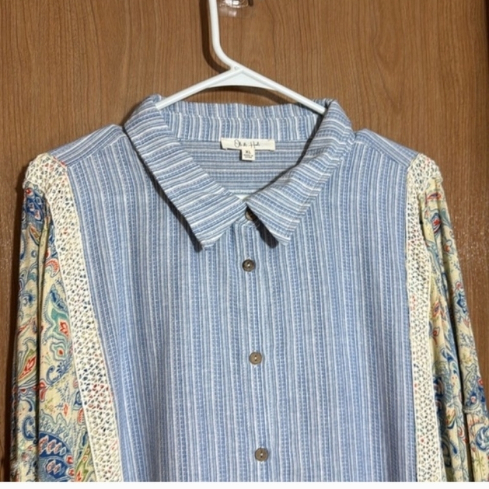 Oli & Hali Blue Shirt with Floral Size XL - Picture 5 of 8